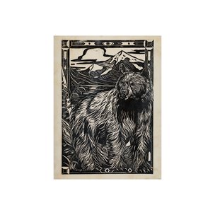 Linocut III (Bear) by Mercana Studio a Hand Embellished Textured Canvas