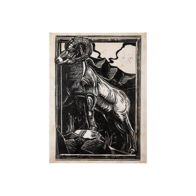 101624-S - Linocut II (Goat) by Mercana Studio a Hand Embellished Textured Canvas