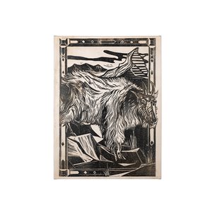 Linocut I (Ram) by Mercana Studio a Hand Embellished Textured Canvas