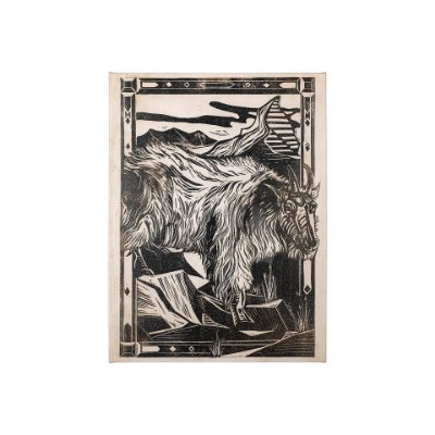 101623-S - Linocut I (Ram) by Mercana Studio a Hand Embellished Textured Canvas