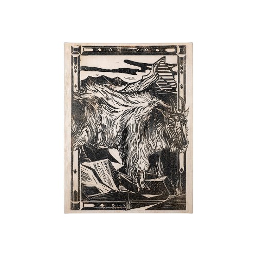 101623-S - Linocut I (Ram) by Mercana Studio a Hand Embellished Textured Canvas