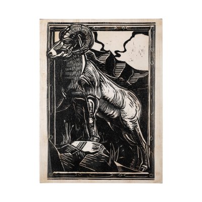 101624-L - Linocut II (Goat) by Mercana Studio a Hand Embellished Textured Canvas