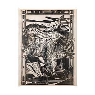 Linocut I (Ram) by Mercana Studio a Hand Embellished Textured Canvas