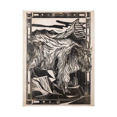 101623-L - Linocut I (Ram) by Mercana Studio a Hand Embellished Textured Canvas