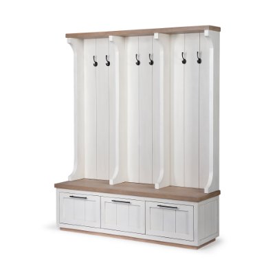 68477-AB - Fairview IV 61L x 17W White And Brown Wood With Storage Hall Tree