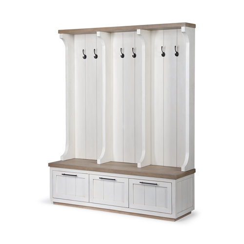 68477-AB - Fairview IV 61L x 17W White And Brown Wood With Storage Hall Tree