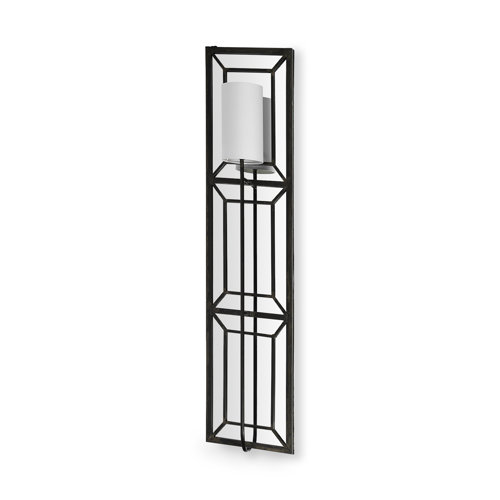 68423-AB - Noah 12.2x55 Black Metal w/White Fabric Shade Rectangular Wall Sconce 