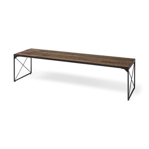 Trestman III 66L x 18W Brown Wood Top W/Black Iron Base Accent Bench
