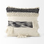 68391 - Beardell 18x18 Cream And Black Details With Tassels Pillow Cover 