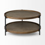 68542 - Kade 33" Round Brown Table Gray Metal Frame Two-Tier Coffee Table