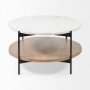 68489-AB - Larkin 48" Oval White Marble Top and Solid Wood Shelf w/ Black Metal Frame Coffee Table