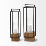 68651 - Orionis Large Wood w/ Black Metal Lantern Candle Holder