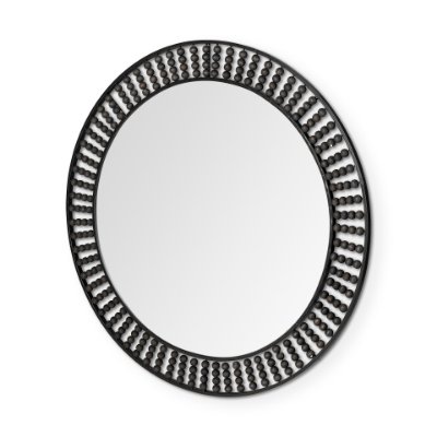 68673 - Claiborne 42" Round Black Metal Frame Mirror w/Wood Beads