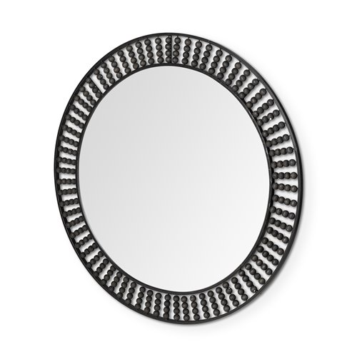 68673 - Claiborne 42" Round Black Metal Frame Mirror w/Wood Beads