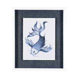 Koi Fish Blue II by Mercana Studio a Hand Embellished Textured Framed Art Print Matted under Glass