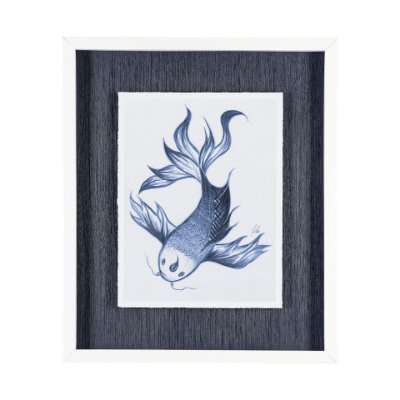 13271 - Koi Fish Blue II by Mercana Studio a Hand Embellished Textured Framed Art Print Matted under Glass