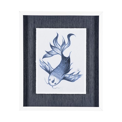 13271 - Koi Fish Blue II by Mercana Studio a Hand Embellished Textured Framed Art Print Matted under Glass