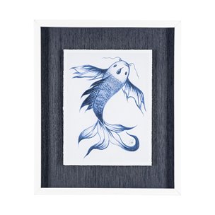 Koi Fish Blue I by Mercana Studio a Hand Embellished Textured Framed Art Print Matted under Glass