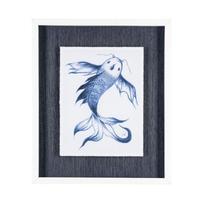 13270 - Koi Fish Blue I by Mercana Studio a Hand Embellished Textured Framed Art Print Matted under Glass