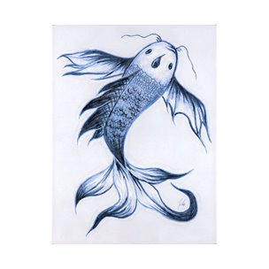 Koi Fish Blue I by Mercana Studio a Hand Embellished Textured Canvas
