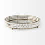 68674 - Decatur I 21L x 21W White Wooden Bead Mirrored Bottom Round Tray