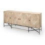 68515 - Hogarth III 72L x 15W x 34H Brown Solid Wood Frame Gold Metal Base 4 Cabinet Door Sideboard