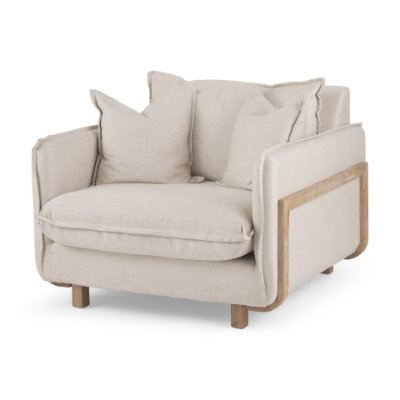68713 - Roy II Beige Upholstered and Brown Wood Frame Arm Chair 