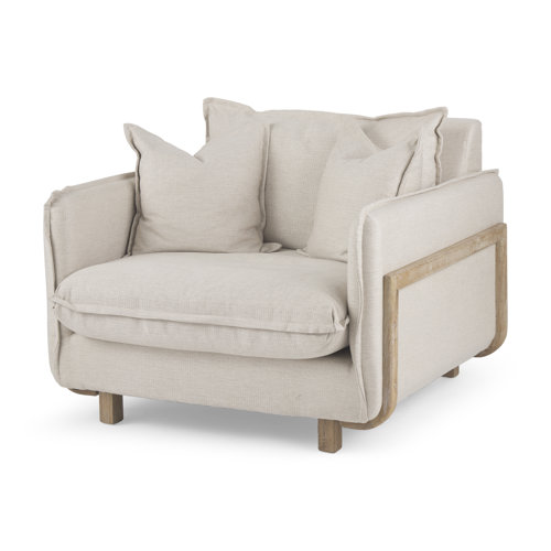 68713 - Roy II Beige Upholstered and Brown Wood Frame Arm Chair 