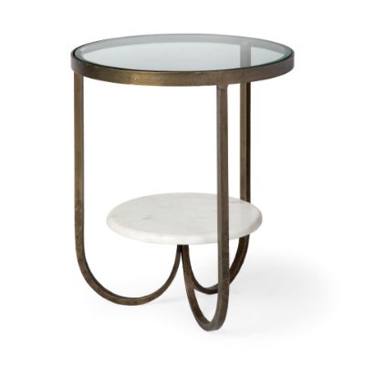 67805 - Reinhardt II 20" Round Glass Top Metal and Marble Detail End/Side Table
