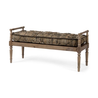 68457 - Fullerton II 57L x 21W Jute Patterned Top W/Brown Wood Base Accent Bench