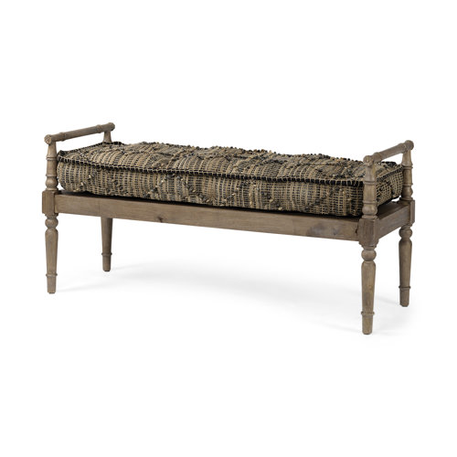 68457 - Fullerton II 57L x 21W Jute Patterned Top W/Brown Wood Base Accent Bench