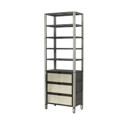 50210-AB - Sunnyvale 32L x 18W x 90H Dark Brown Solid Wood and Mirrored Glass Four Shelf Shelving Unit
