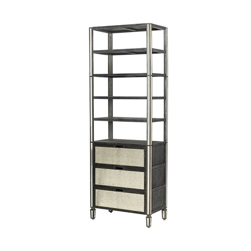 50210-AB - Sunnyvale 32L x 18W x 90H Dark Brown Solid Wood and Mirrored Glass Four Shelf Shelving Unit