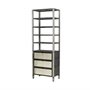 50210-AB - Sunnyvale 32L x 18W x 90H Dark Brown Solid Wood and Mirrored Glass Four Shelf Shelving Unit