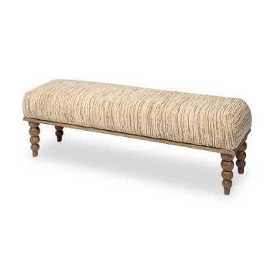 68744 - Alder II 55L x 16W Cream Upholstered Seat Wooden Base Accent Bench