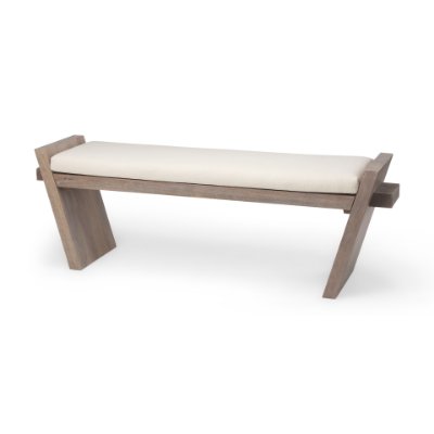 68745 - Elaine I 58L x 14.75W x 20H Brown Wood Upholstered Cream Seat Entryway Bench 