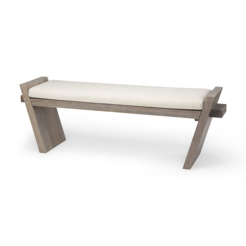 68745 - Elaine I 58L x 14.75W x 20H Brown Wood Upholstered Cream Seat Entryway Bench 