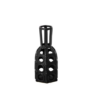 Brunel Small Black Drum-Shaped Ceramic Vase 