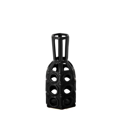 68784 - Brunel Small Black Drum-Shaped Ceramic Vase 
