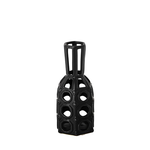 68784 - Brunel Small Black Drum-Shaped Ceramic Vase 