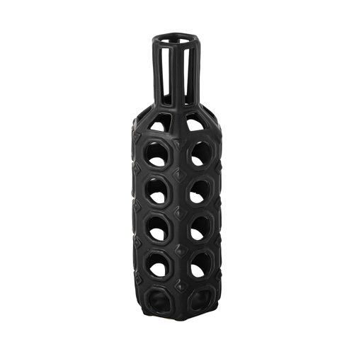 68785 - Brunel Large Black Drum-Shaped Ceramic Vase 