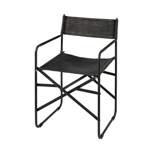 Direttore Curved Back Dining Side Chair | Black Leather w/ Black Iron