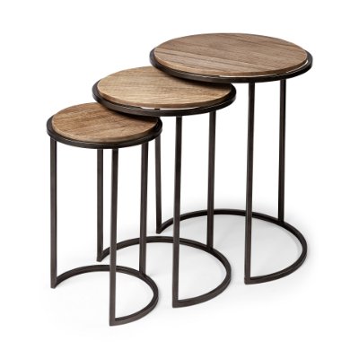 68814 - Glover (Set of 3) 20L x 20W Brown Wood Round Top W/Metal Nesting Accent Tables