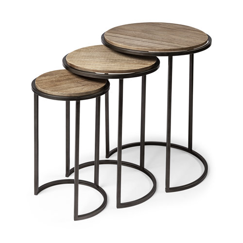 68814 - Glover (Set of 3) 20L x 20W Brown Wood Round Top W/Metal Nesting Accent Tables