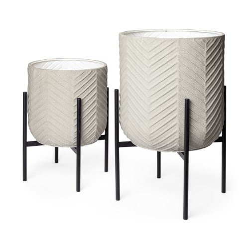 68815 - Mabel Set of Two 15.4 x 24.8 Eggshell Metal Top W/ Black Iron Base Plant Stands 