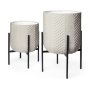 68815 - Mabel Set of Two 15.4 x 24.8 Eggshell Metal Top W/ Black Iron Base Plant Stands 