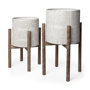 68817 - Groot Set of Two 11.8 x 23  Eggshell Ceramic Wooden Base Plant Stands