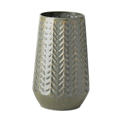 68818 - Gemma III Metal Glossy Green/Gray Chevron Vase