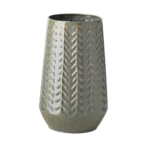 68818 - Gemma III Metal Glossy Green/Gray Chevron Vase