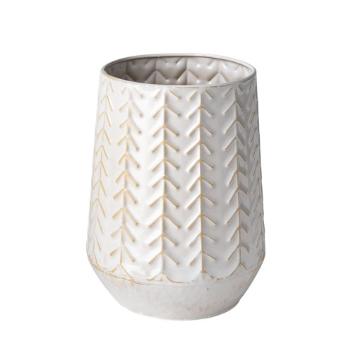 68819 - Gemma II Metal Glossy White Chevron Vase